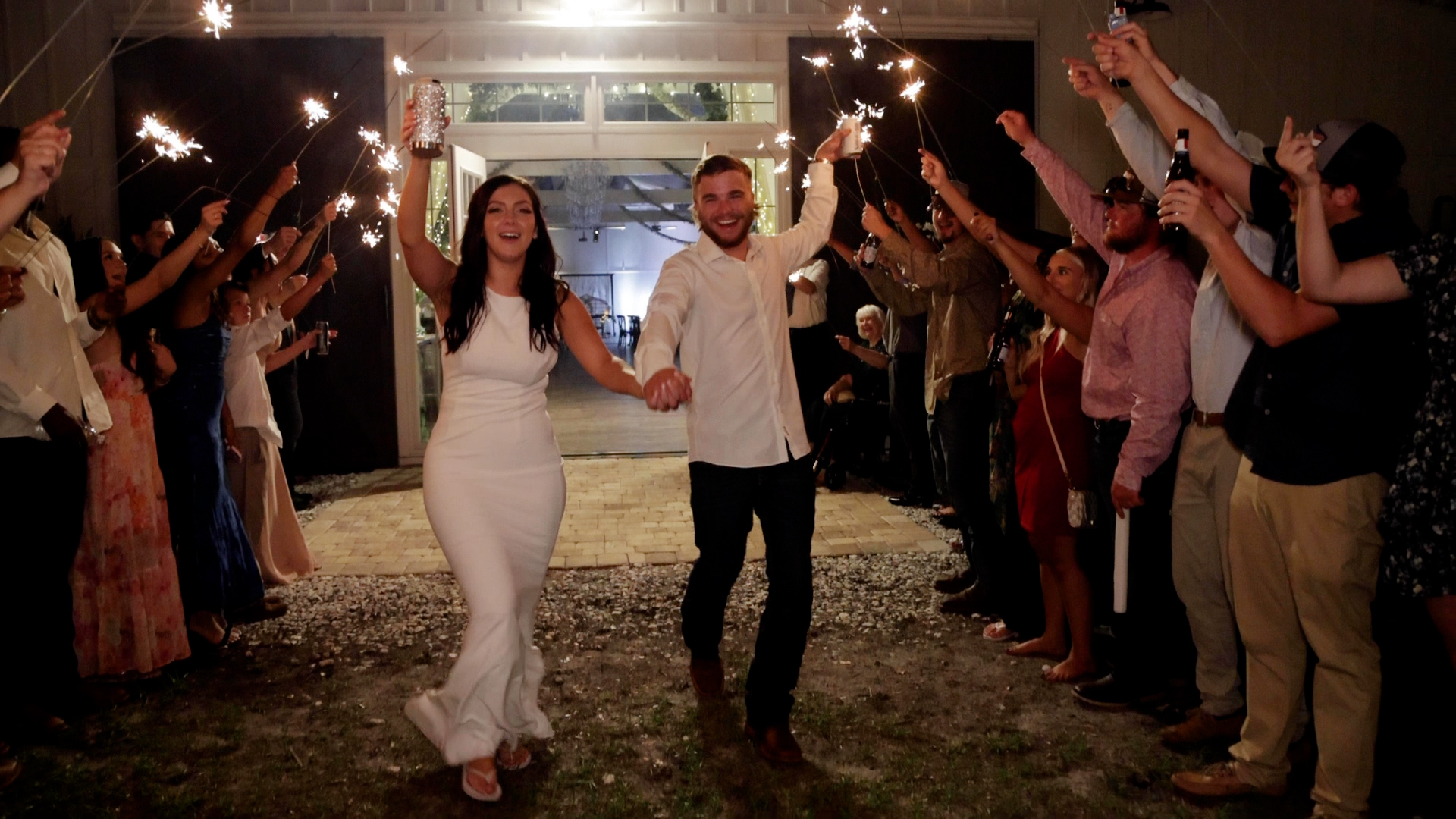 Sparklers and wedding smiles